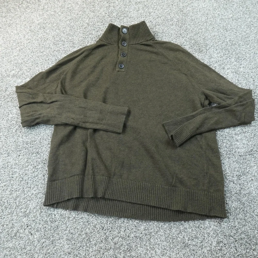 Banana Republic Sweater Mens XL Brown Henley Mock Neck Knit Pullover Wool Blend